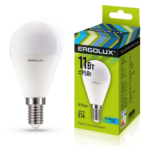 Лампа светод.Ergolux LED-G45-11W-E14-4K Шар (1/10/100) оптом