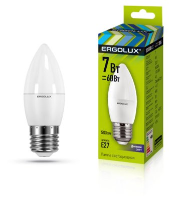Лампа светод.Ergolux LED-C35-7W-E27-6K Свеча (1/10/100) оптом