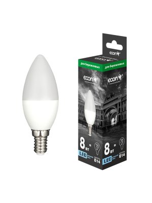 Лампа свд. ECON LED CN 8Вт Е14 6500К B35 ES свеча (1/10/100)
