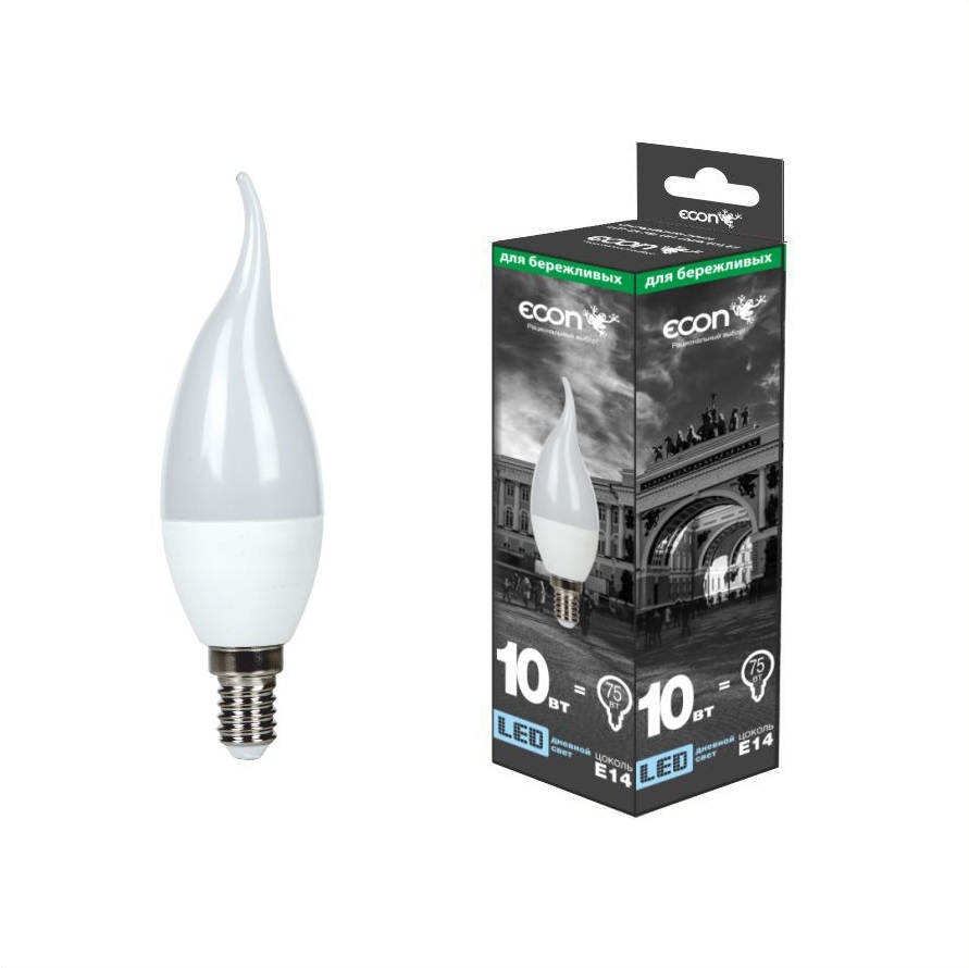 Лампа свд. ECON LED CNT 10Вт Е14 4200К BW35 ES свеча на ветру (1/10/100) оптом