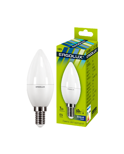 Лампа светод.Ergolux LED-C35-7W-E14-6K Свеча (1/10/100) оптом