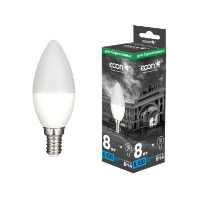 Лампа свд. ECON LED CN 8Вт Е14 4200К B35 ES свеча (1/10/100)