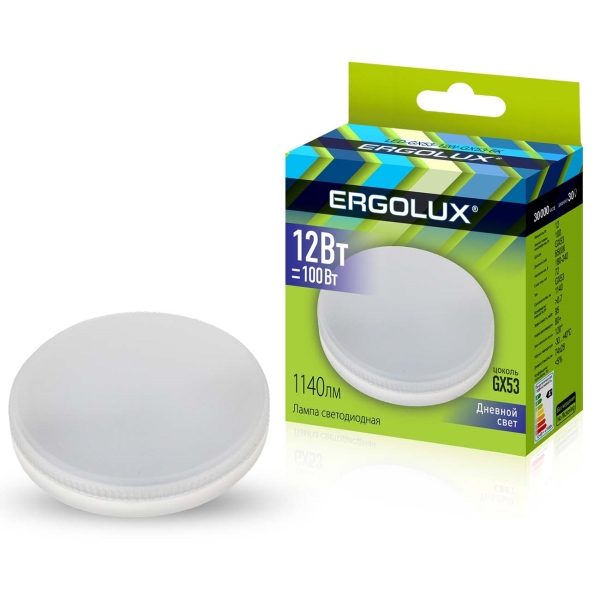 Лампа светод.Ergolux LED-GX53-12W-GX53-6K (1/10/100) оптом
